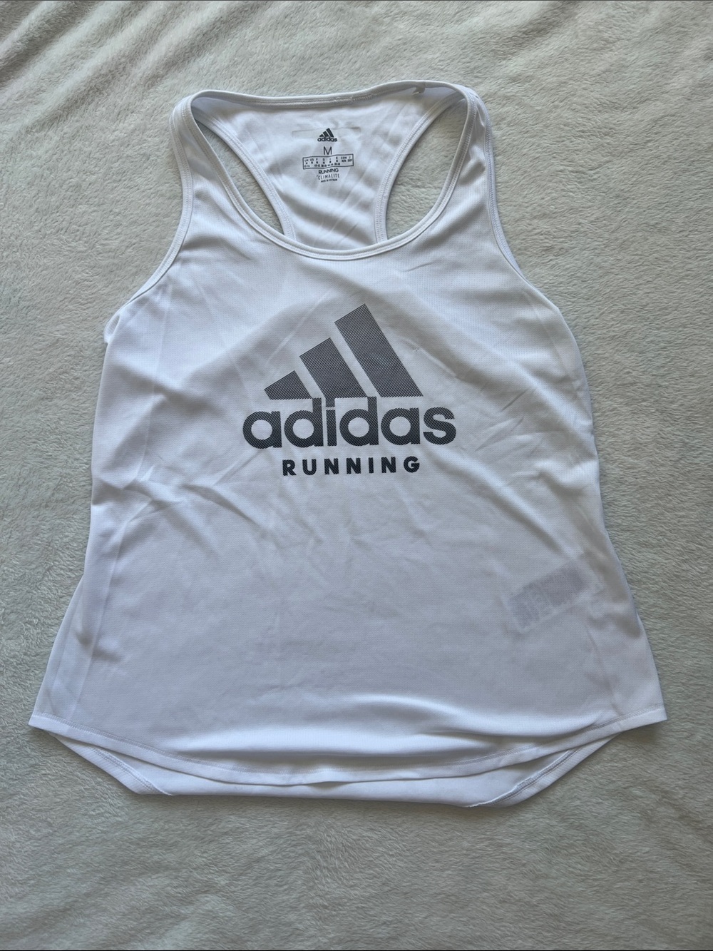 adidas White Racerback Running Tank with Gray Logo